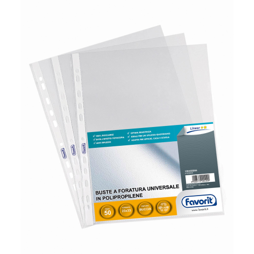 FAVORIT AIR SPECIAL BUSTE CON FORATURA UNIVERSALE IN PP CM 25X33.3 BUCCIA D'ARANCIO TRASPARENTE CONF 50 Pz.